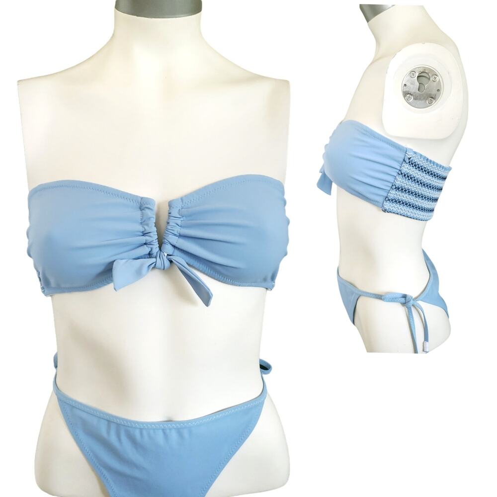 KISUII 2 pc pale blue swim set Aria bandeau top Skinny Tie Bikini bottoms Size M